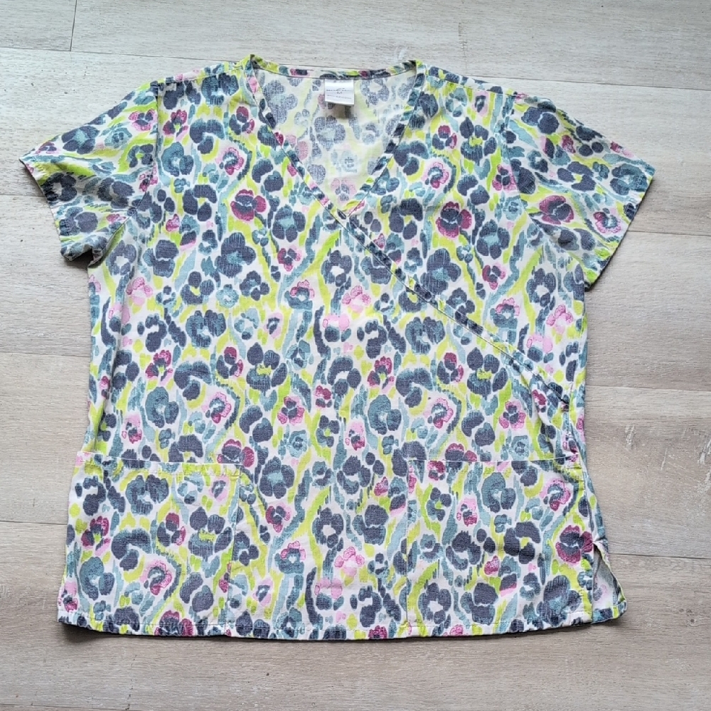 Movie Star Leopard Print Scrub Top - Medium